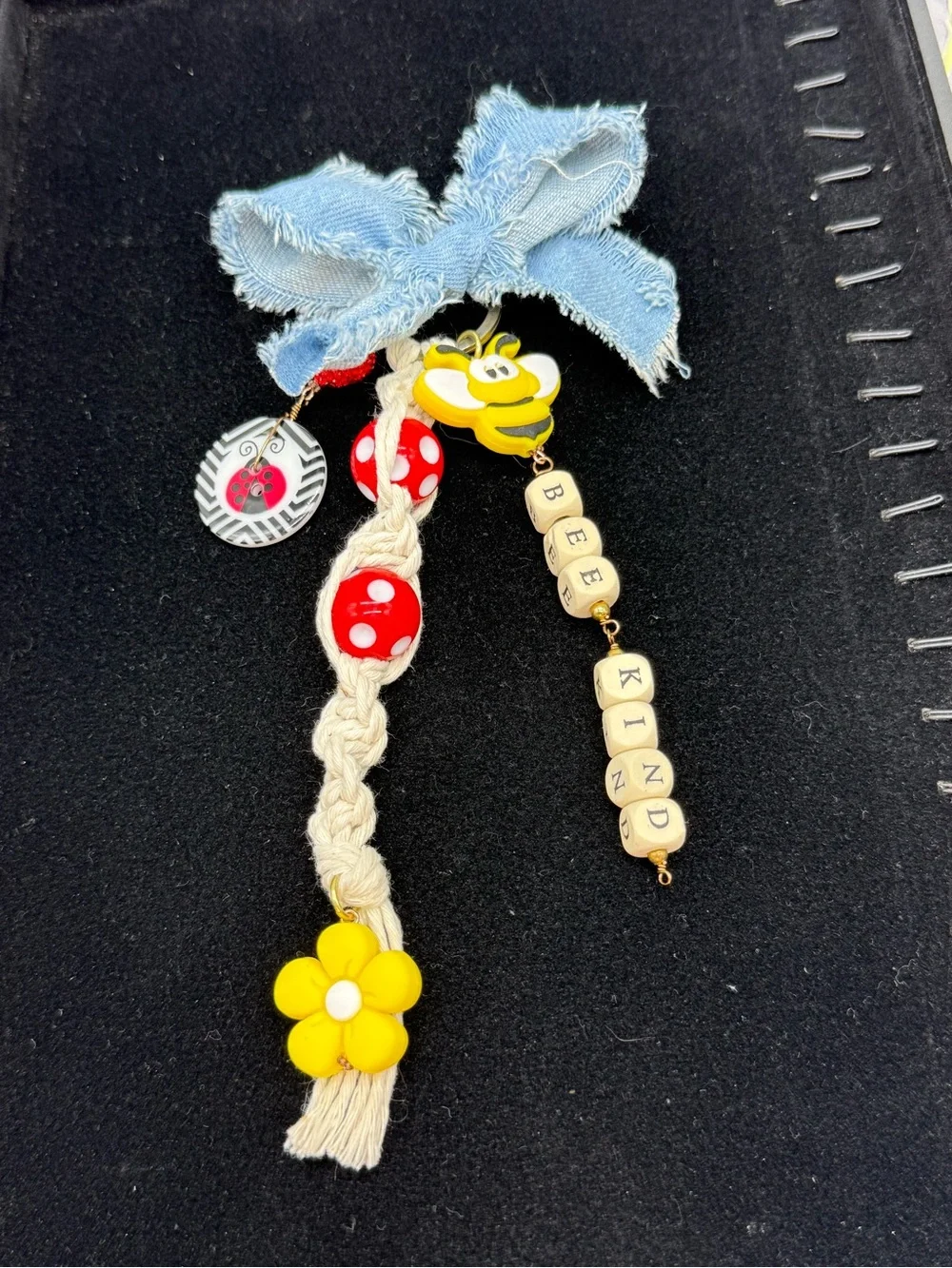 👑Adorned Crown Jewelry purse bag charm keychain bee kind ladybug macrame bow